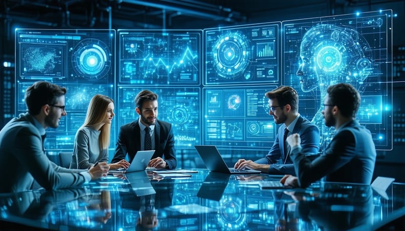 Business team analyzing AI-driven process automation results